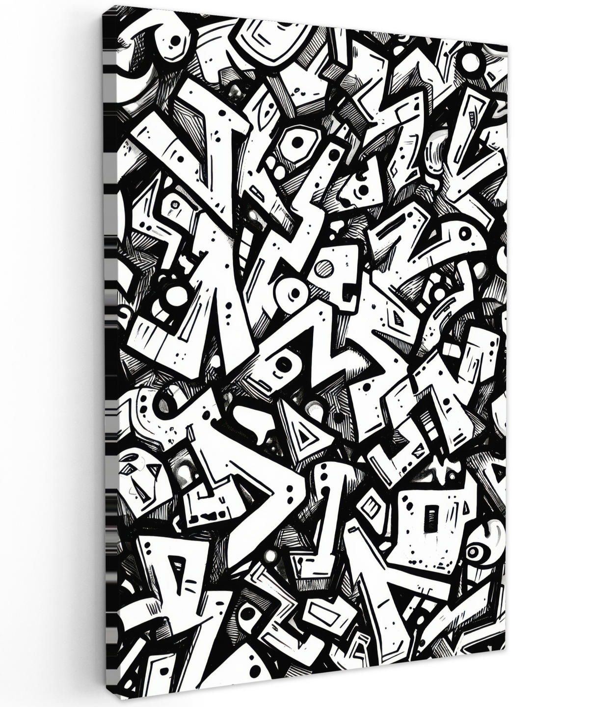 LEINWANDBILD Formen - Buchstaben - Graffiti - Schwarz Deko Groß 90x140 cm - Schwarz, Textil (90/140cm) - MuchoWow