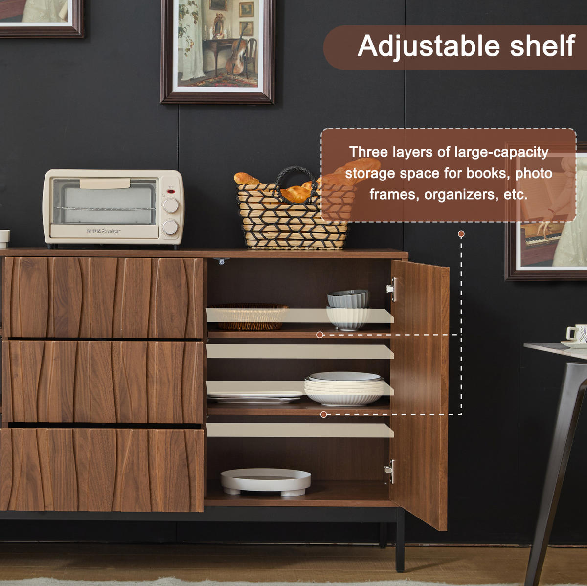 SIDEBOARD 150/40/80 cm Dunkelbraun aus PB und MDF mit Schlitzmuster - Naturfarben, Holzwerkstoff (40/80/150cm) - OKMYHOME