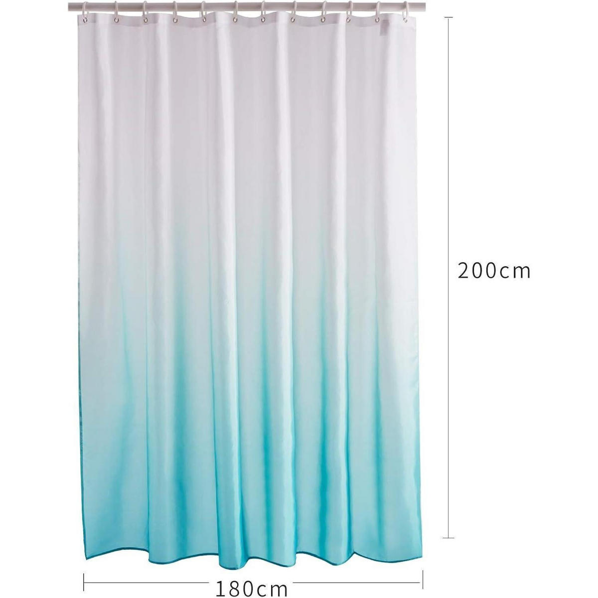 DUSCHVORHANG 180 x 200 cm Aquamarin mit 12 Haken - Türkis, Textil (180/200cm)