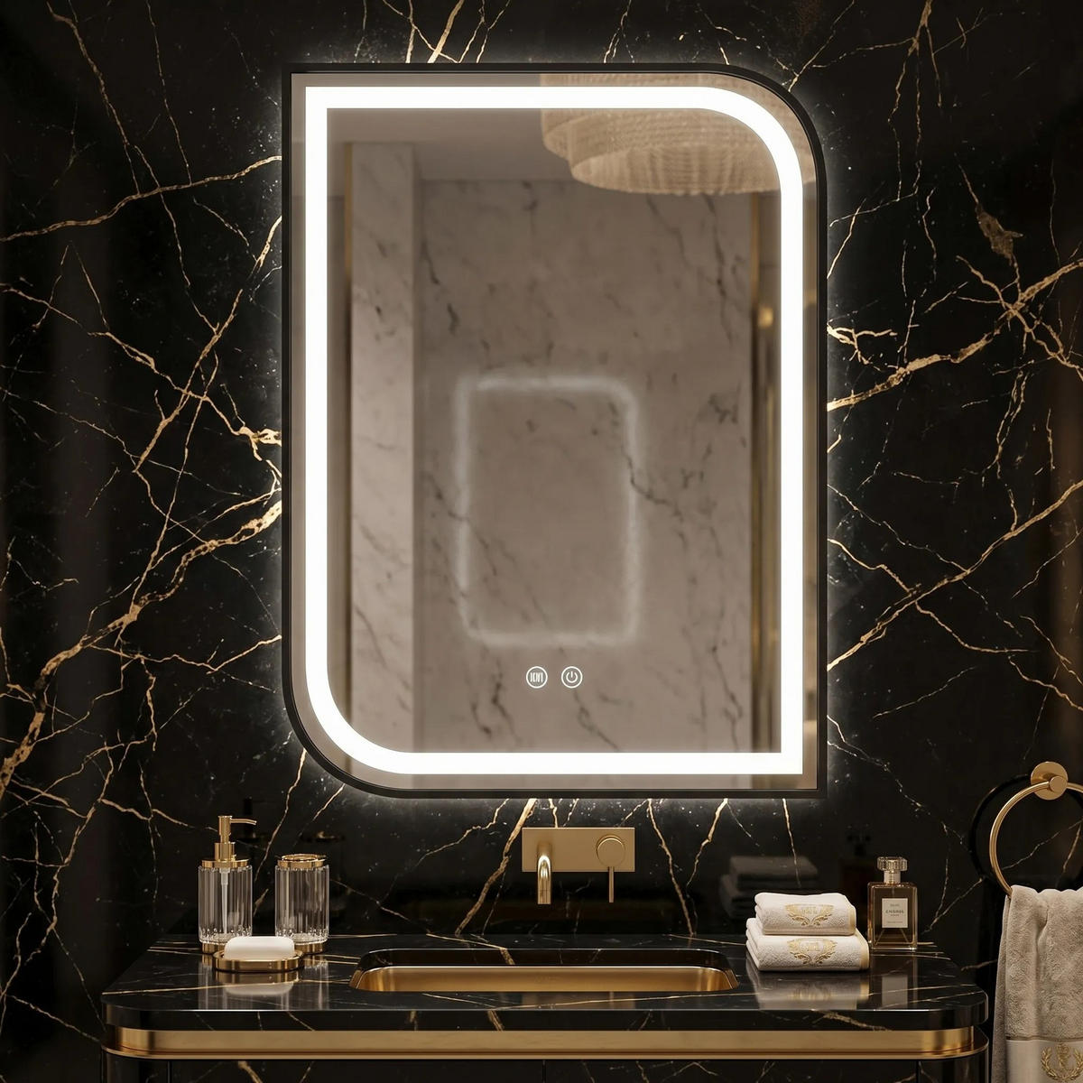 SPIEGEL Rea Led Zone 80x60 Black - Schwarz, Glas (60/80/2.5cm) - REA