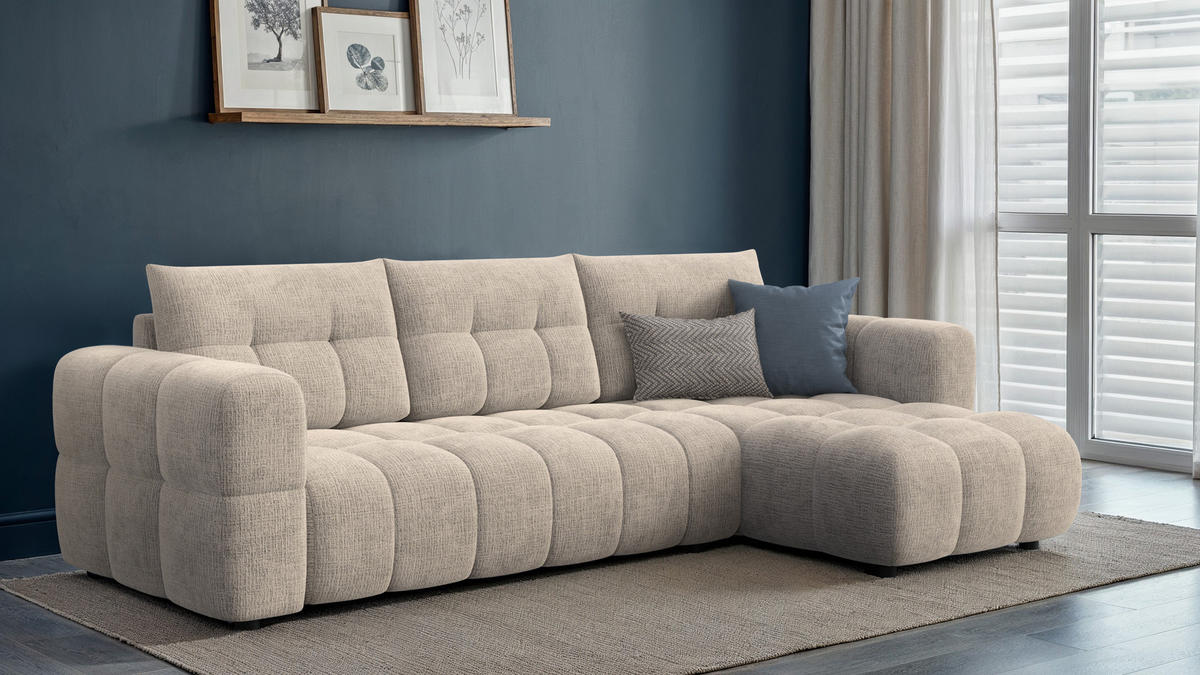 ECKSOFA CLOUDI 4-Sitzer rechts, beige - Beige/Schwarz, Holz/Textil (294/160cm) - Courtois Laville