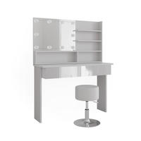 SCHMINKTISCH Azur Weiß 120 cm mit Spiegelregal, Hocker & LED-Beleuchtung - Weiß Hochglanz/Weiß, Holzwerkstoff (120/83.5/40cm) - Vicco