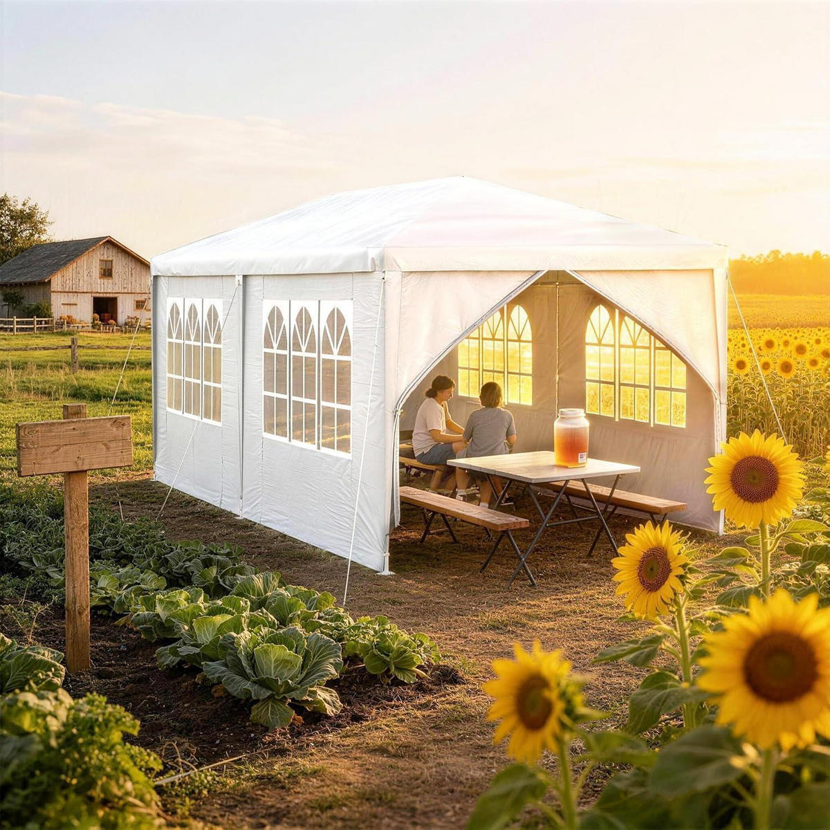 GARTENPAVILLON 3 x 6 m Weiß Wasserdicht mit 6 Seitenwänden - Weiß, Kunststoff (300/250/600cm)