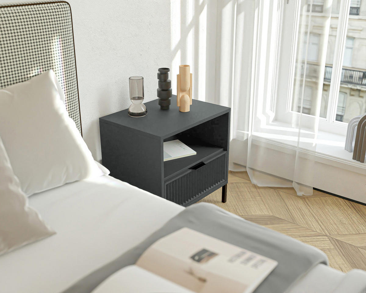 NACHTSCHRANK WAVE 54/40/55 cm Grün - Schwarz/Kupferfarben, Holzwerkstoff/Metall (54.4/55.1/40.6cm) - Idohome