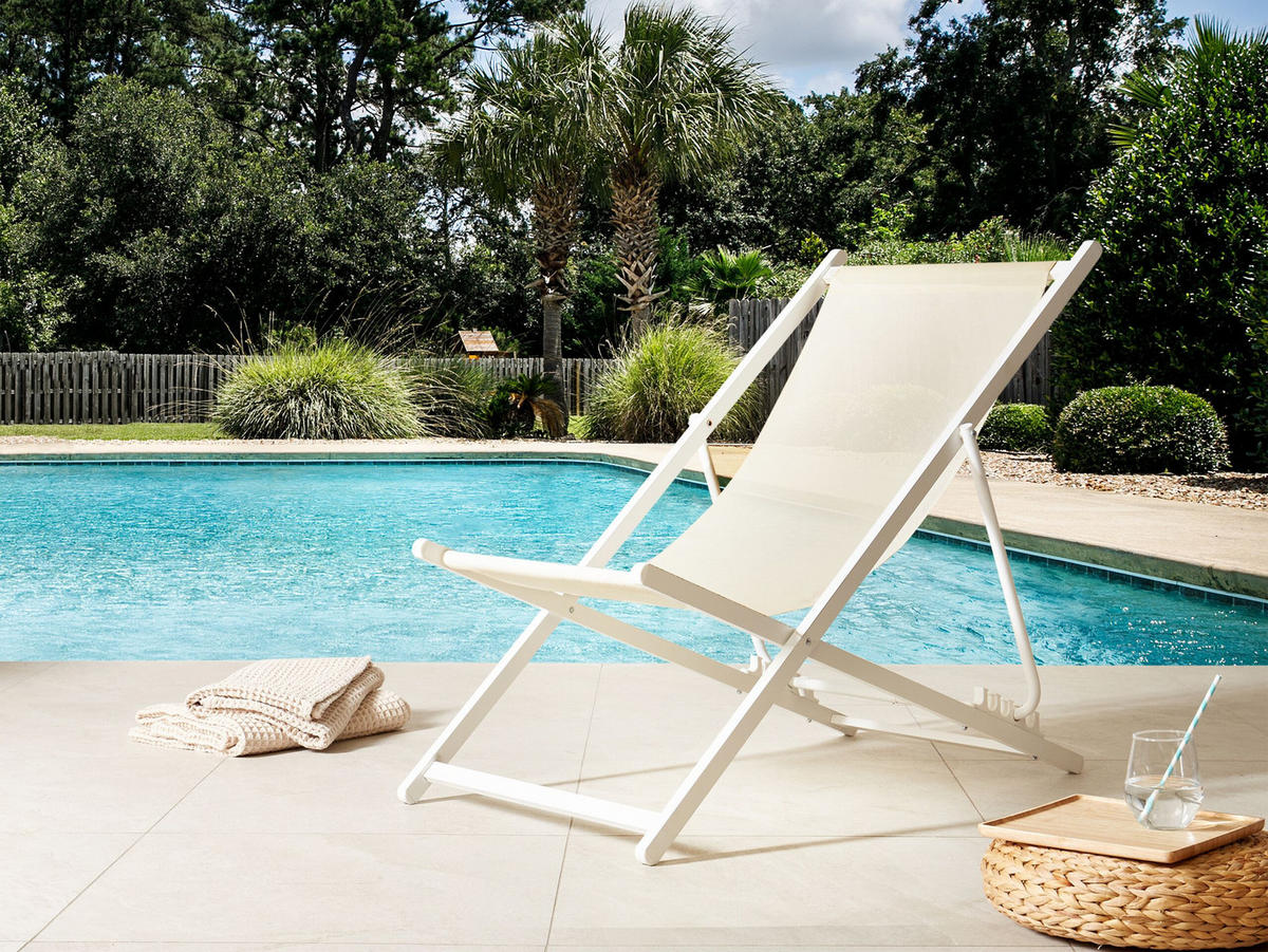 GARTENSTUHL Beige Locri II - Beige/Weiß, Metall (60/79/95cm) - Beliani