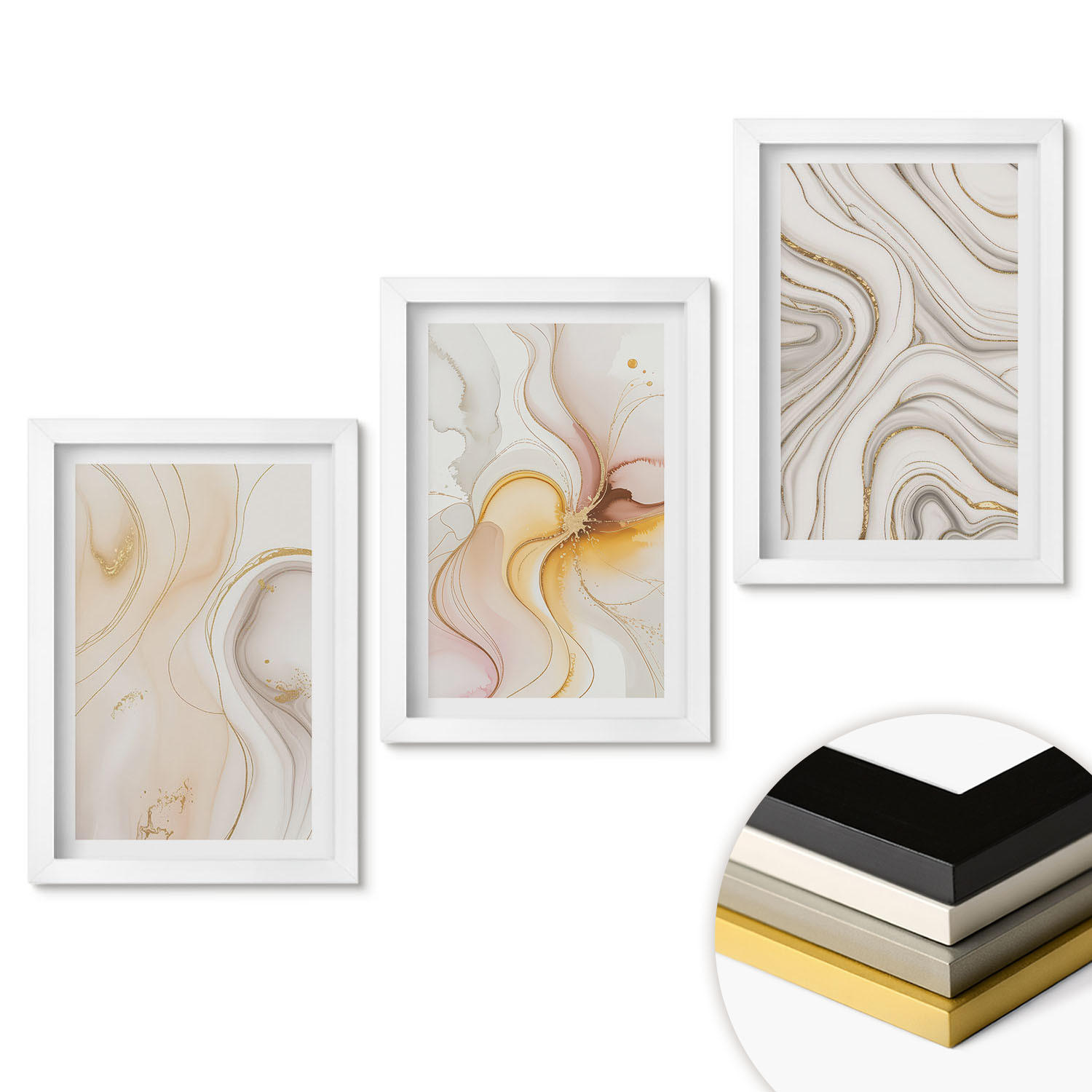 WANDBILDER 3er-Set - 20x30 cm Weißer Rahmen - Abstrakte warme Muster - Weiß, Kunststoff (20/30cm) - ArtPrintCave