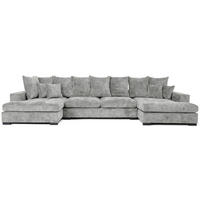 WOHNLANDSCHAFT Dahlia mit Schlaffunktion und Bettkasten in U-Form - Hellgrau Chenille 373/92/155 cm - Hellgrau/Schwarz, Kunststoff/Textil (373/92/155cm) - WFL GROUP