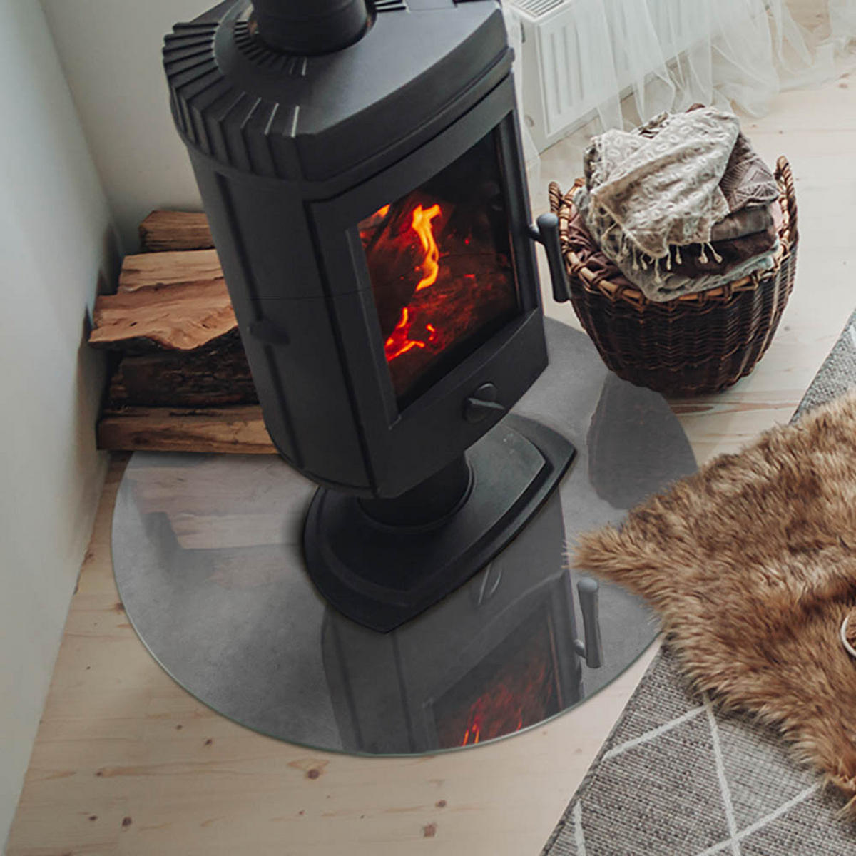 GLASPLATTE für Kamin Ø 70 cm Grau - Grau, Glas (70/70/0.4cm) - ArtPrintCave