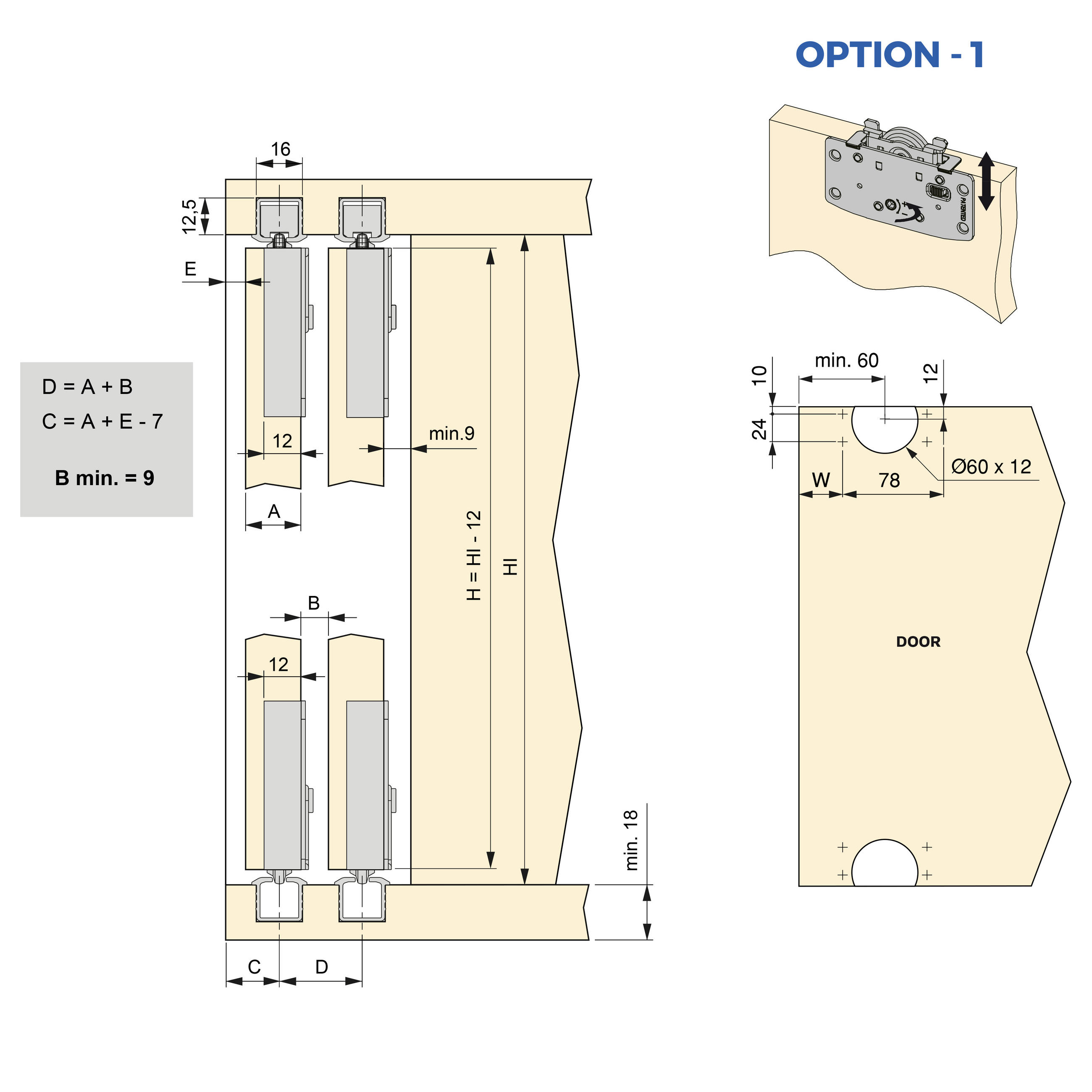 SCHIEBETÜEREN und Schrank mit sanftem Schließen mit eingelassenen Schienen 2,35 m, 2er-set - Dunkelgrau, Metall (1.6/2/235cm) - EMUCA