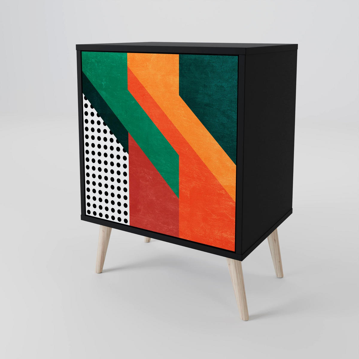 SIDEBOARD MAKESHIFT ARTISTRY, Schwarz, 57,5x42x67,5 cm, Schwarze Metall-Rahmenfüße - Multicolor/Schwarz, Holzwerkstoff/Metall (57.5/67.5/42cm) - SpaceRebels