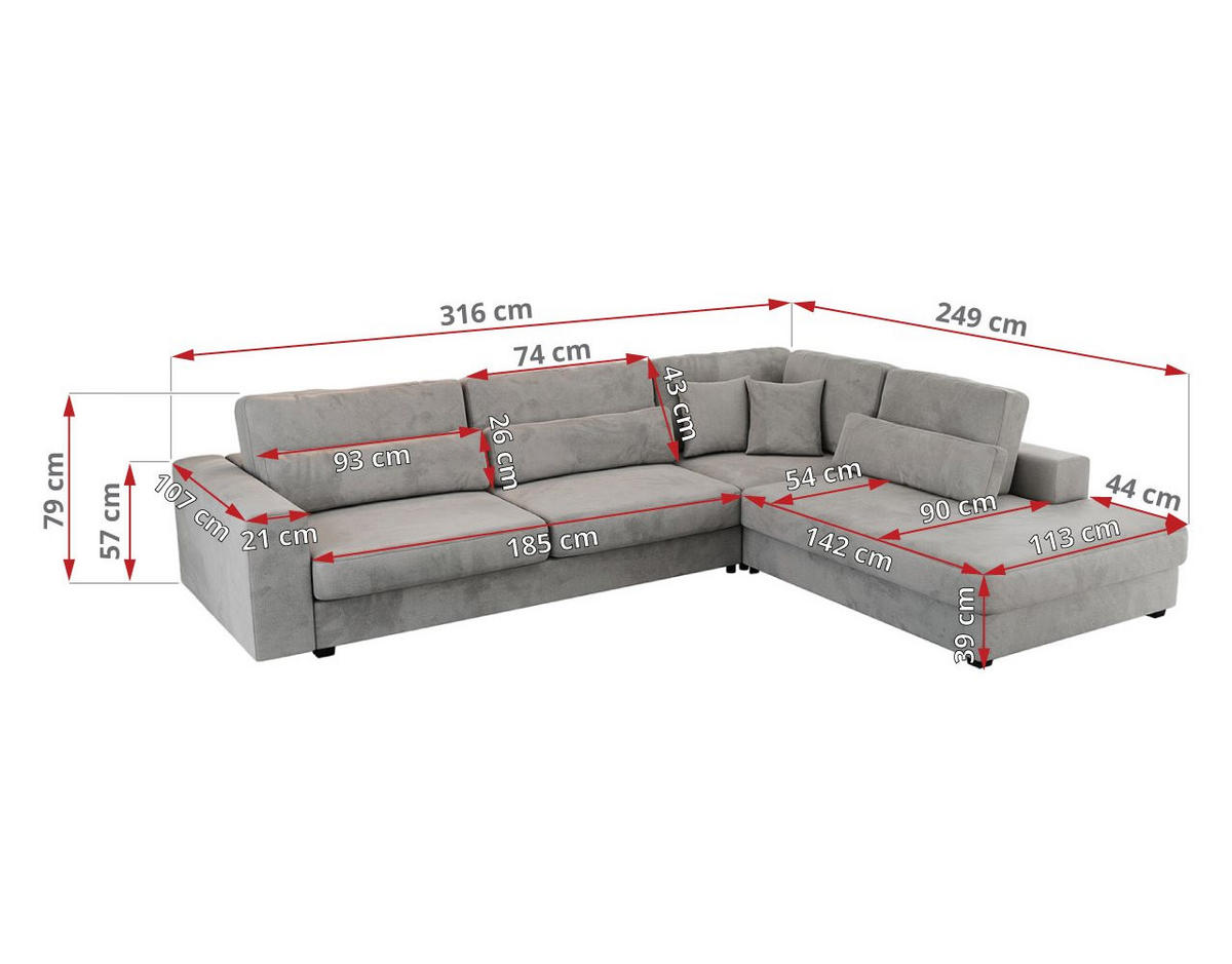 ECKSOFA Savona Hellgrau Velvet - rechts - Hellgrau/Schwarz, Kunststoff/Textil (249/316cm) - MKS