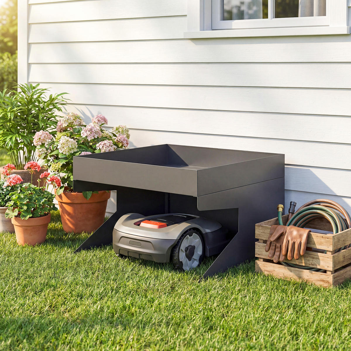 MÄHROBOTER-GARAGE Galvanisierter-Stahl Schwarz - Schwarz, Metall (70/46/75cm) - Outsunny