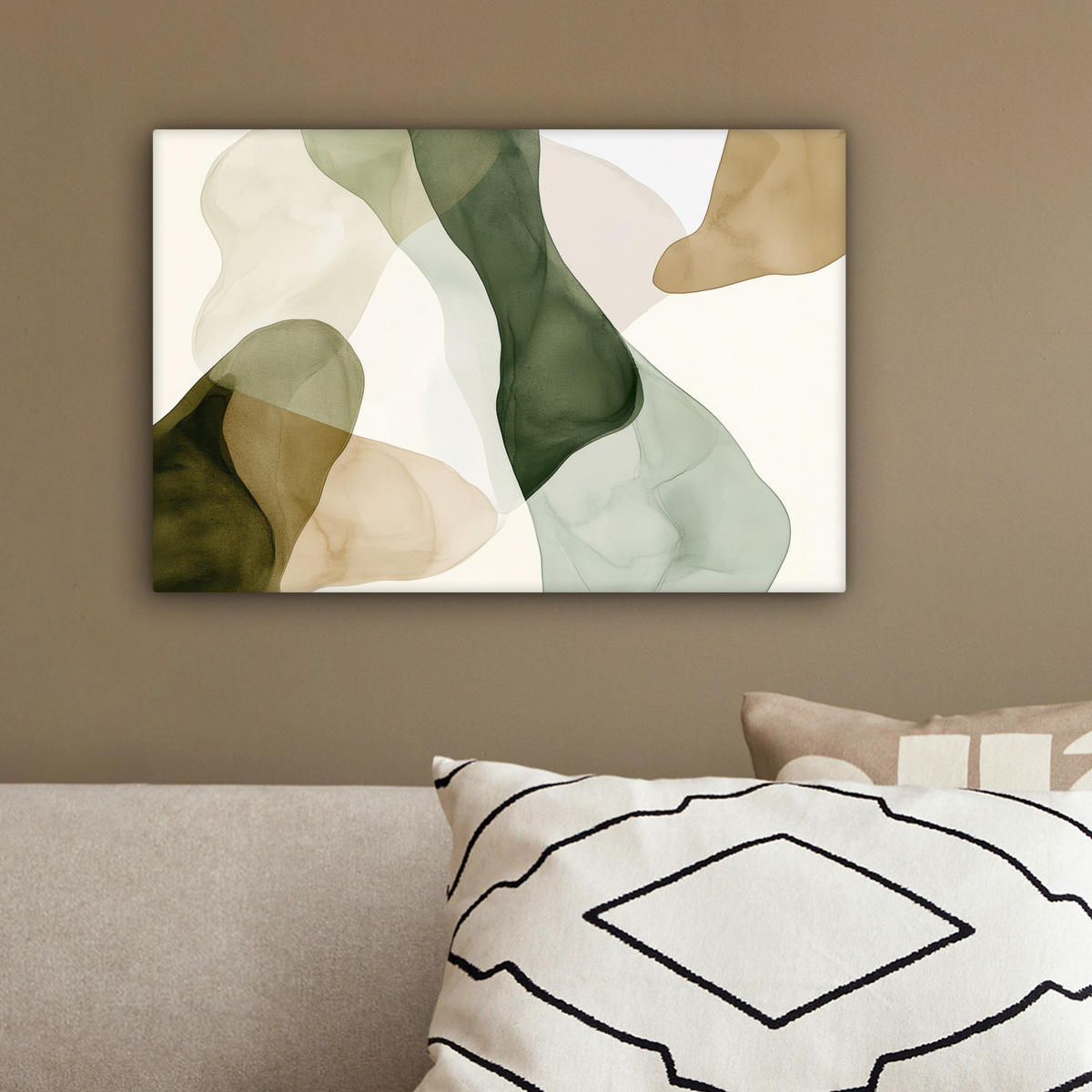 LEINWANDBILD Japandi - Abstrakt - Grün 30x20 cm - Salbeigrün, Textil (30/20cm) - MuchoWow