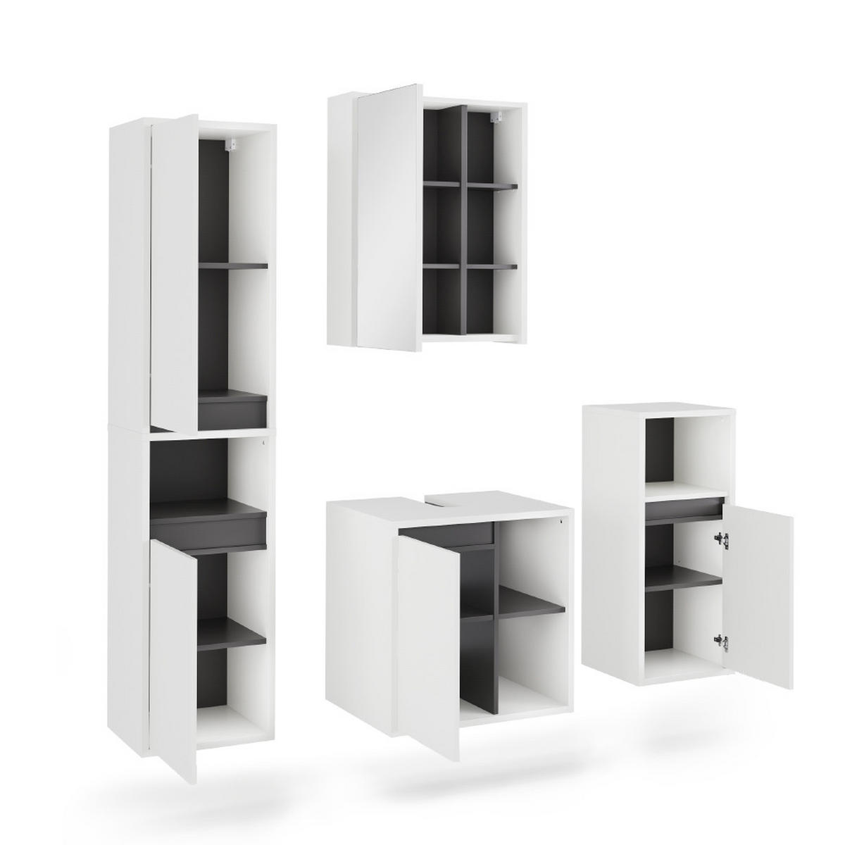 SESTAVA KOUPELNOVÉHO NÁBYTKU Viola Bílá/šedá - bílá/šedá, kompozitní dřevo (60/60/45.5cm) - Vicco