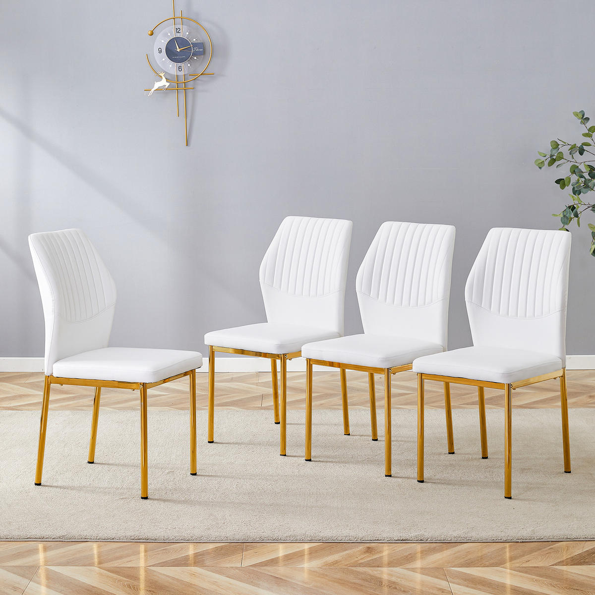 STUHL-SET DE-36576 4 Stück mit PU-Bezug und Metallbeinen Weiß - Weiß, Metall (42.6/93/43cm) - ComfortXL