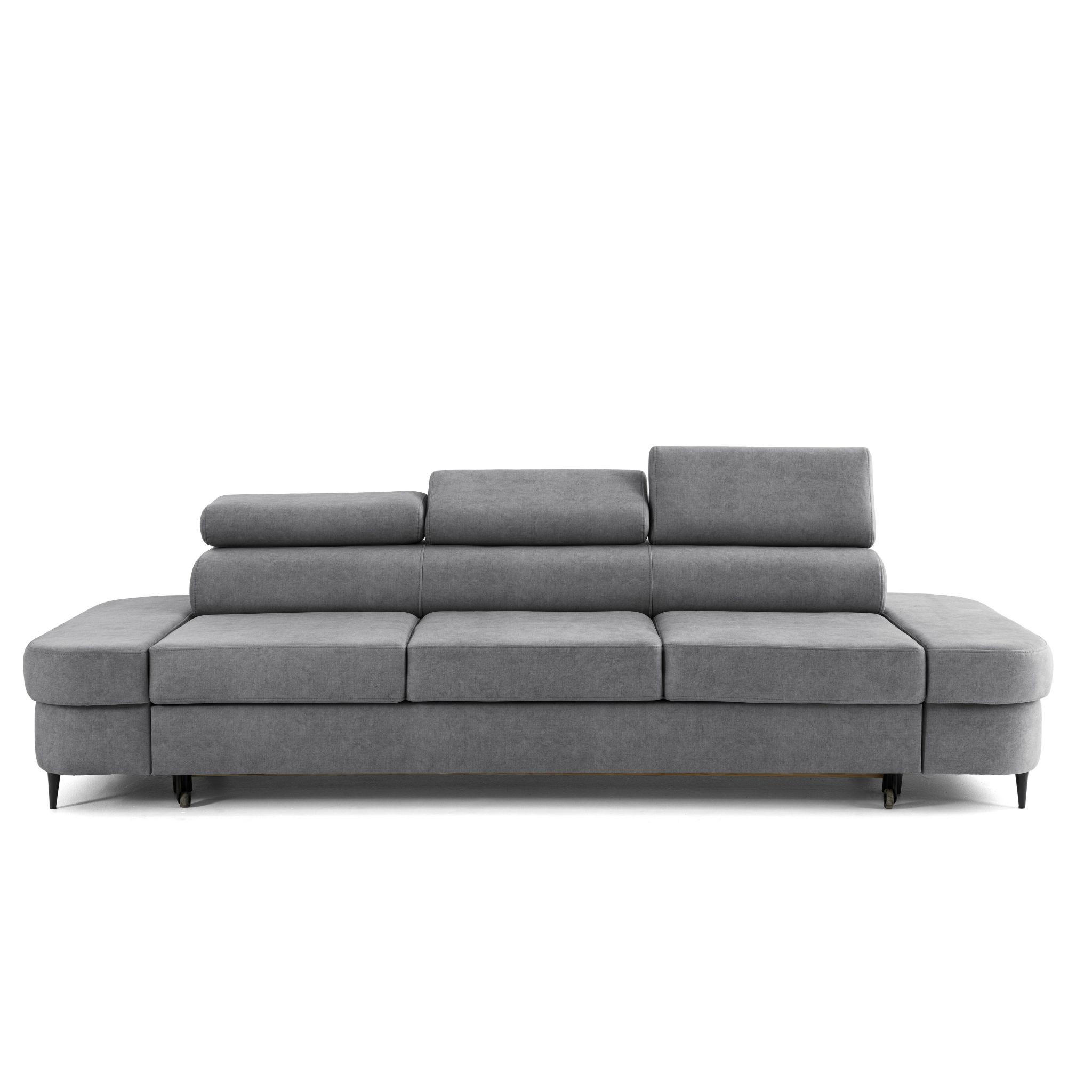 3-SITZER Sofa PRIAM mit Schlaffunktion 125x277 Velours Grau - Schwarz/Grau, Holz/Textil (278/95/102cm) - Muffo