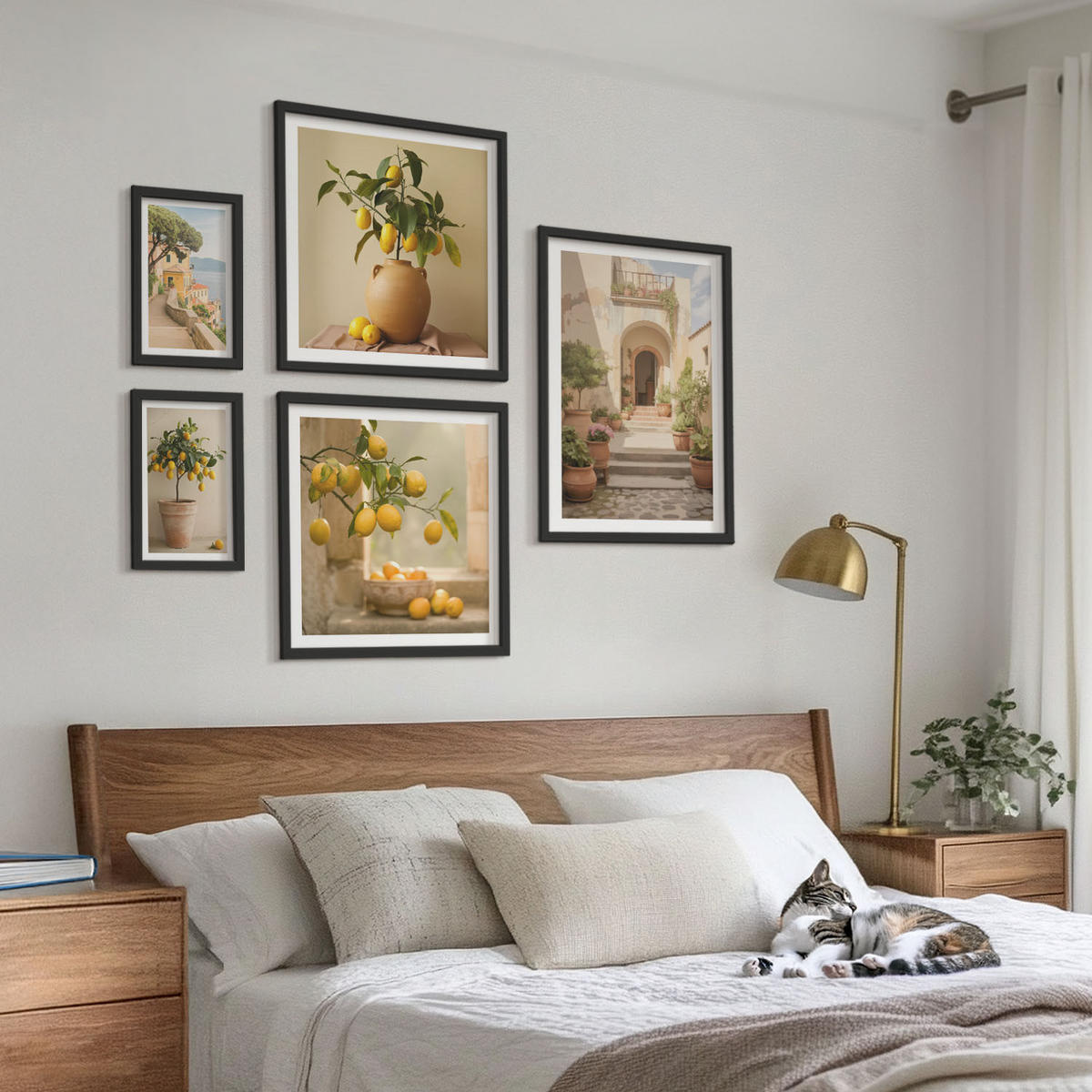 BILDER SET 5er Set - 50x50 cm & 20x30 cm & 40x60 cm Schwarzer Rahmen - Frische, farbenfrohe Zitrusfrüchte - Schwarz, Kunststoff (40/60cm) - TULUP