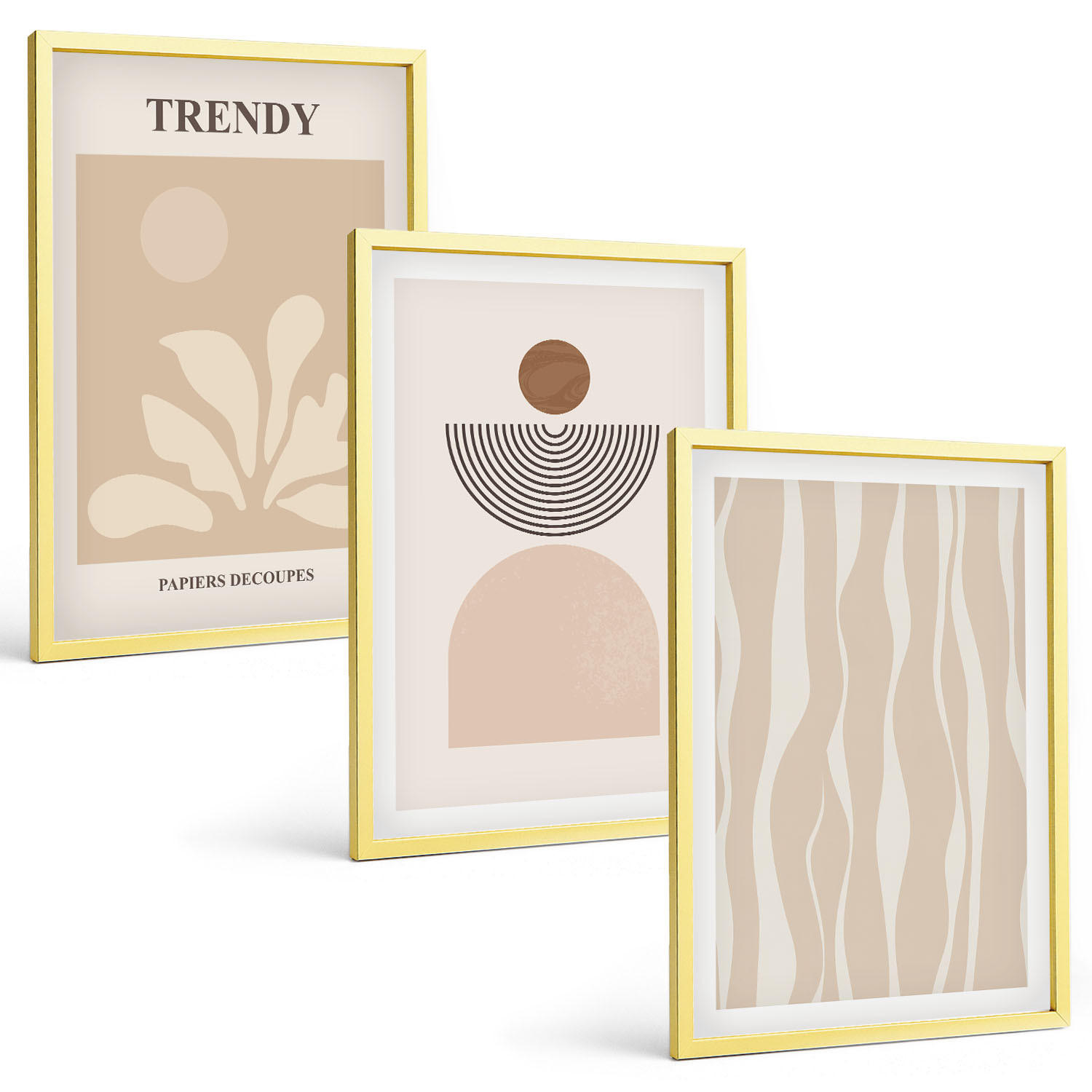 BILDER SET 3er Set - 40x60 cm Goldrahmen - Stilvolle abstrakte Beigetöne - Goldfarben, Kunststoff (40/60cm) - TULUP