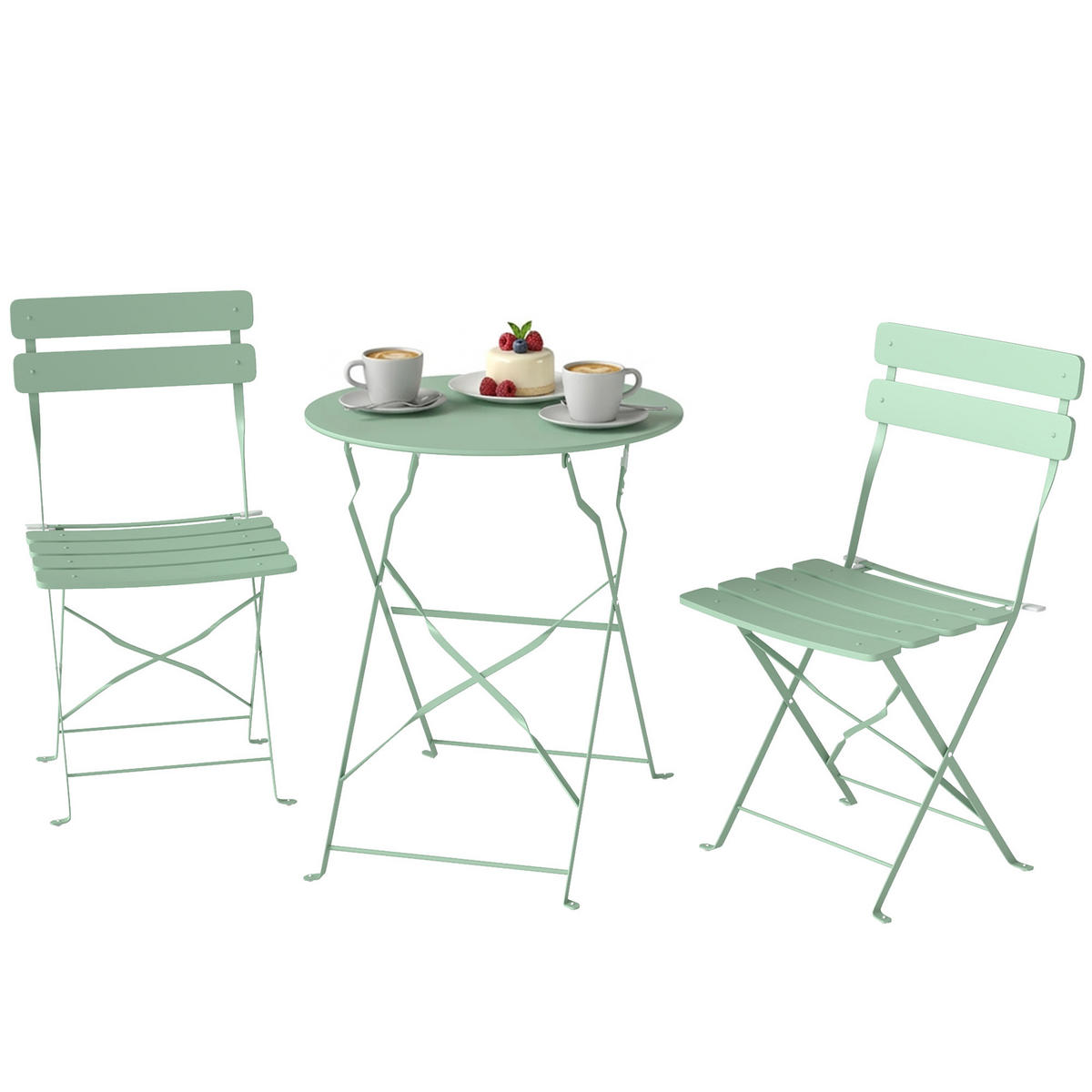 BALKONSET 3-teilig DE-14203 klappbar, doppelter Rostschutz Grün - Hellgrün, Metall - ComfortXL