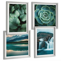 BILDER SET 4er Set - 50x50 cm & 40x60 cm Silberner Rahmen - Nahaufnahmen von Blättern sukkulenter Pflanzen - Silberfarben, Kunststoff (50/50cm) - TULUP