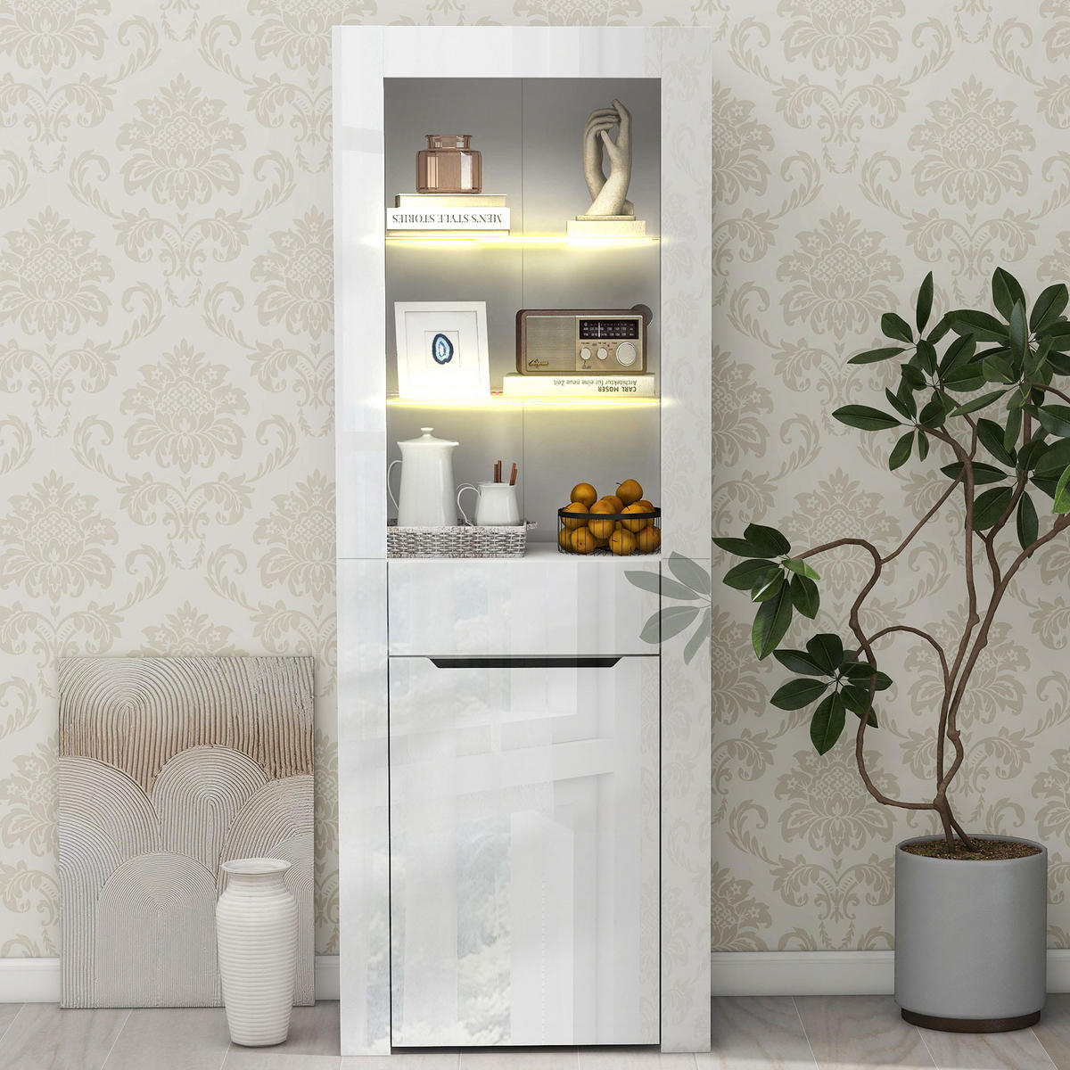 VITRINE Weiß 60/35.5/165 cm - Weiß, Holzwerkstoff (60/165/35.5cm) - PANGIVO