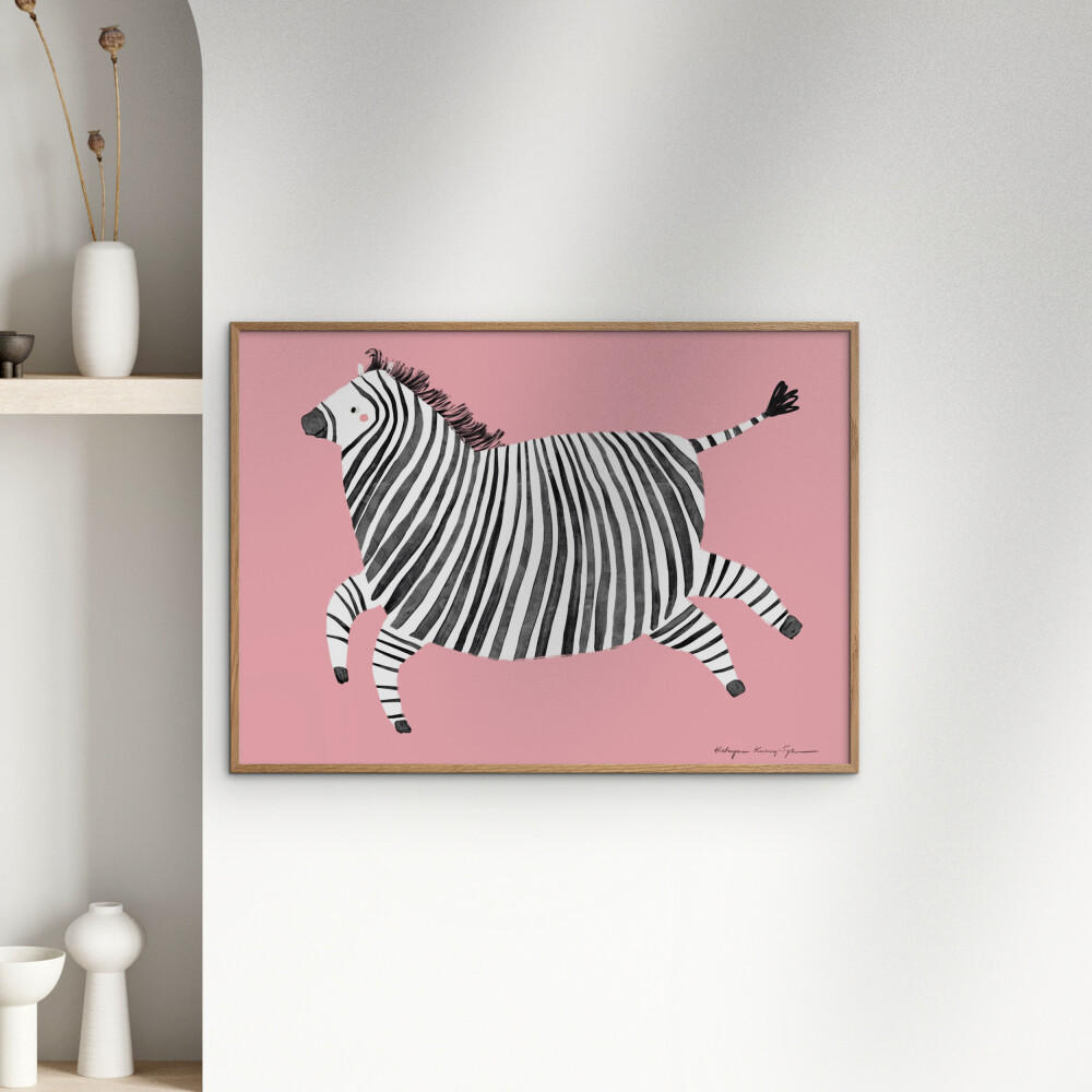 POSTER mit Rahmen Wild Apple - Zebra - Pink/Eichefarben, Holz/Papier (50/70cm) - Poster&Frame