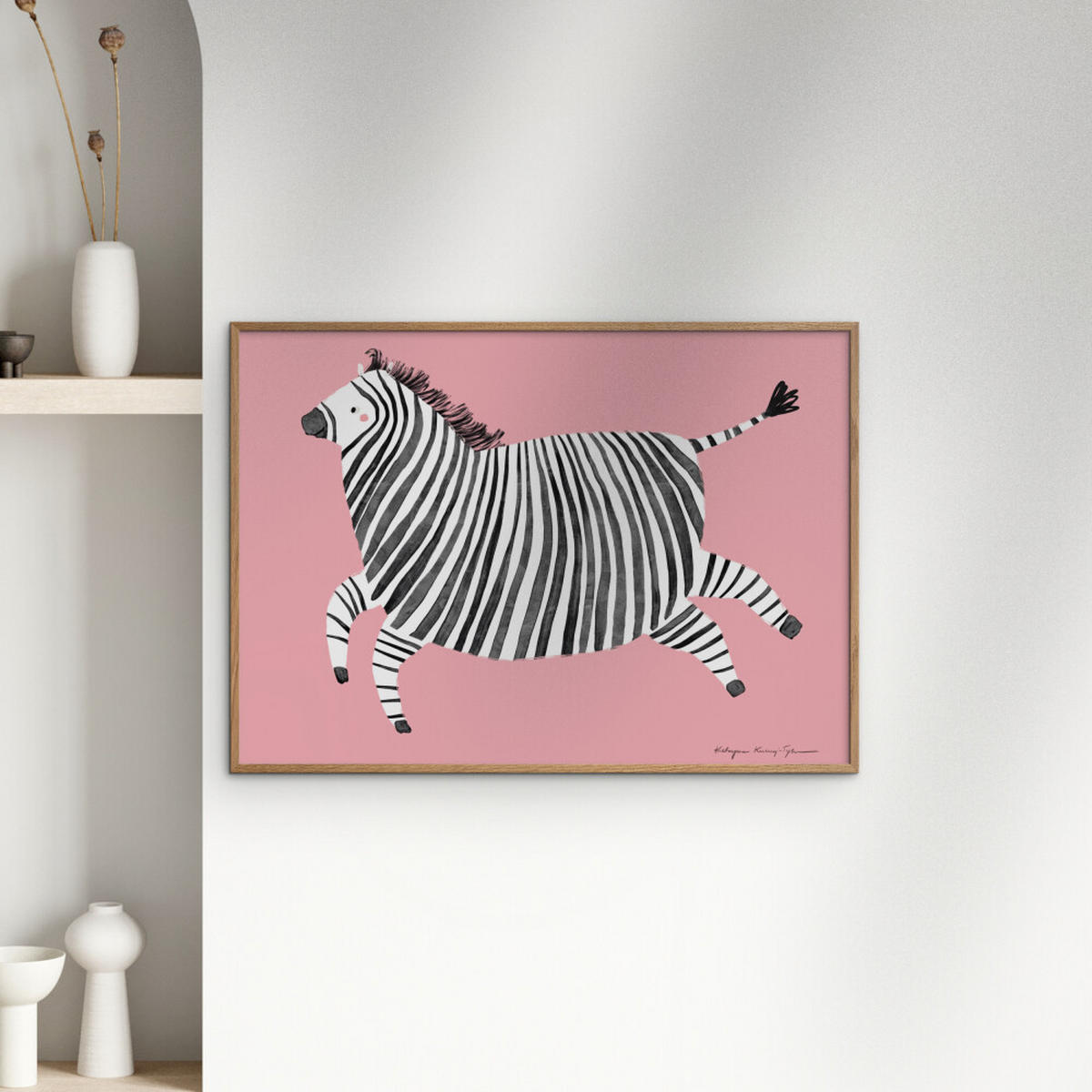 POSTER mit Rahmen Wild Apple - Zebra - Pink/Eichefarben, Holz/Papier (50/70cm) - Poster&Frame