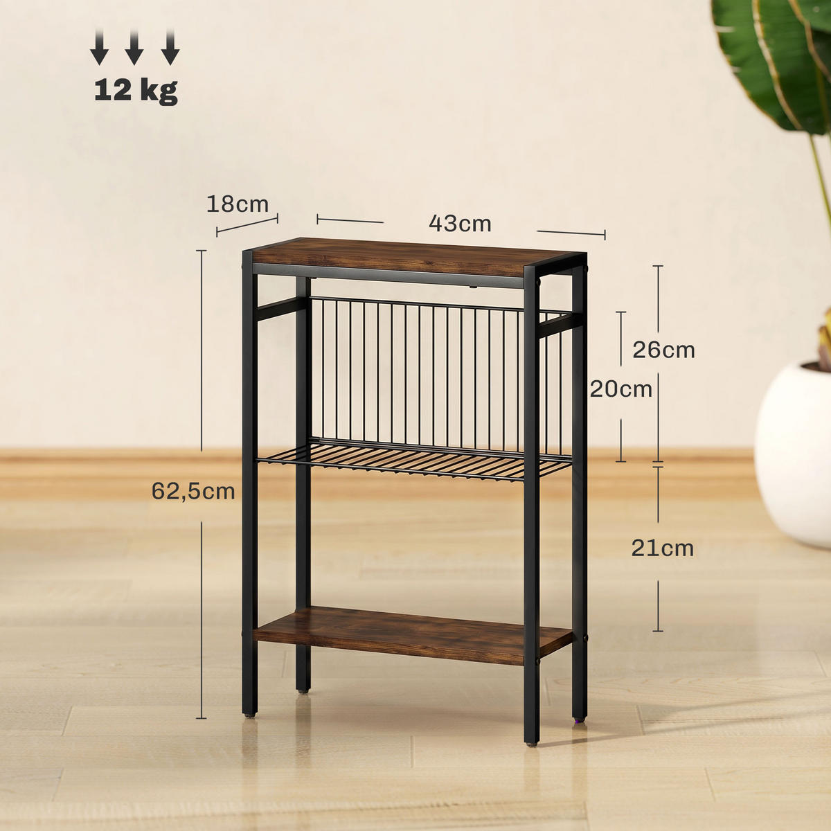 BEISTELLTISCH Spanplatte Metall Rustikales-Braun - Schwarz/Braun, Holzwerkstoff/Kunststoff (43/18/62.5cm) - HOMCOM