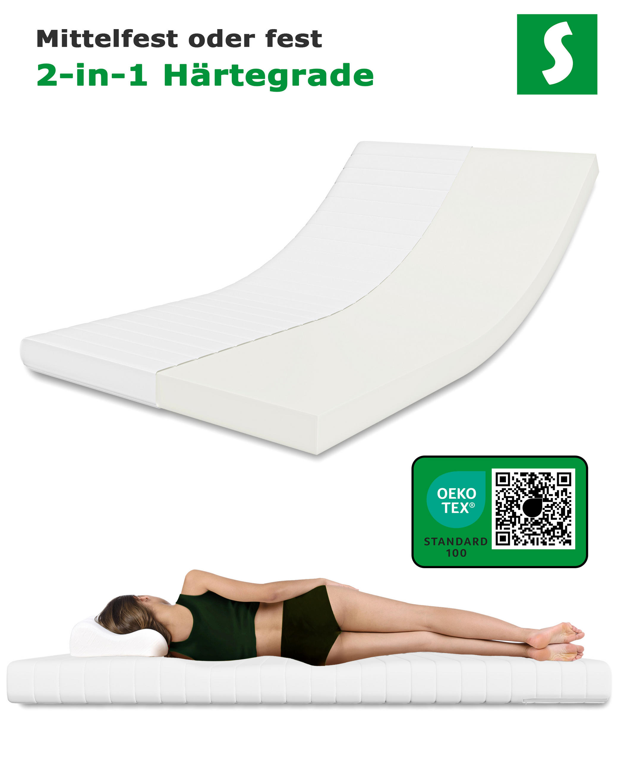 MATRATZENTOPPER 140x200 cm mit 11 cm Höhe & weißem Reißverschlussbezug - Weiß, Textil (140/200cm) - Schlaftroll