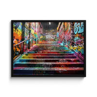 POSTER MIT RAHMEN Treppe - Graffiti - Farben - Kunst 80x60 cm - Multicolor, Papier (80/60cm) - MuchoWow