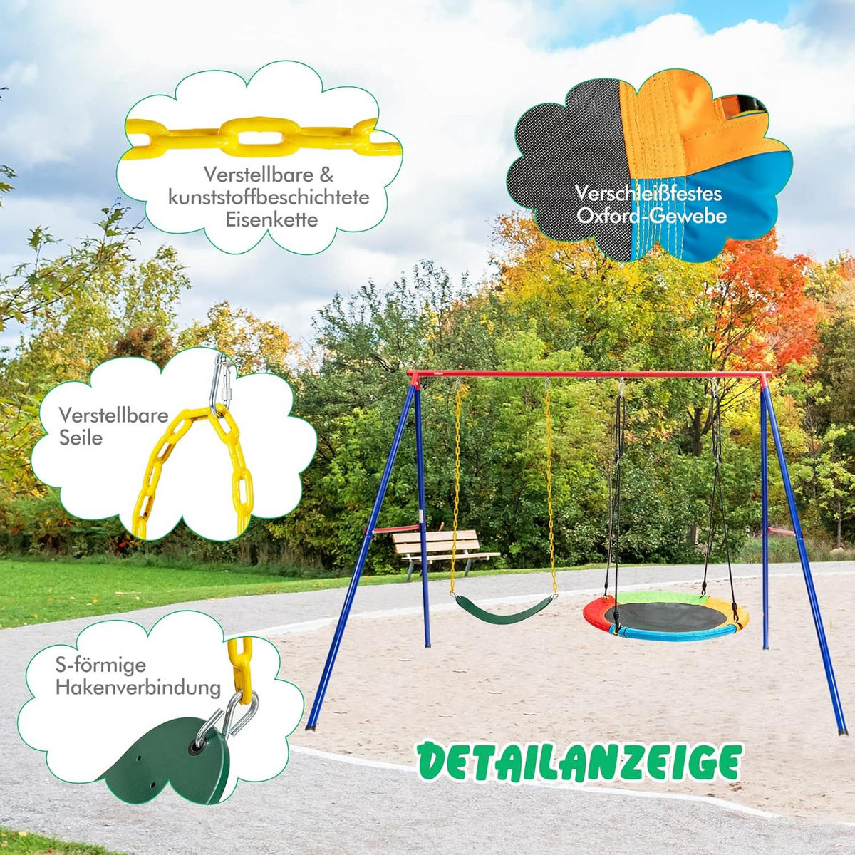 KINDERSCHAUKEL Blau-gelb - Multicolor, Metall (249/181.5/185cm) - COSTWAY