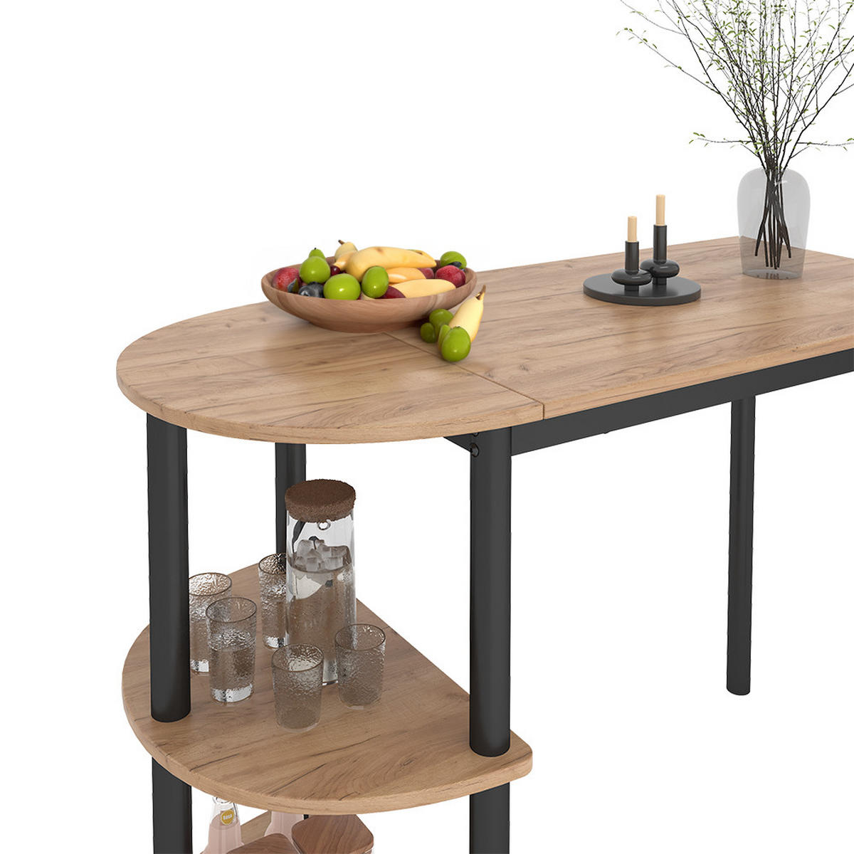 KÜCHENTISCH Freetown Goldkraft Eiche/Schwarz 110 x 50 cm mit offene Ablagen - Eiche Wotan/Schwarz, Holzwerkstoff (50/110/75.5cm) - Vicco