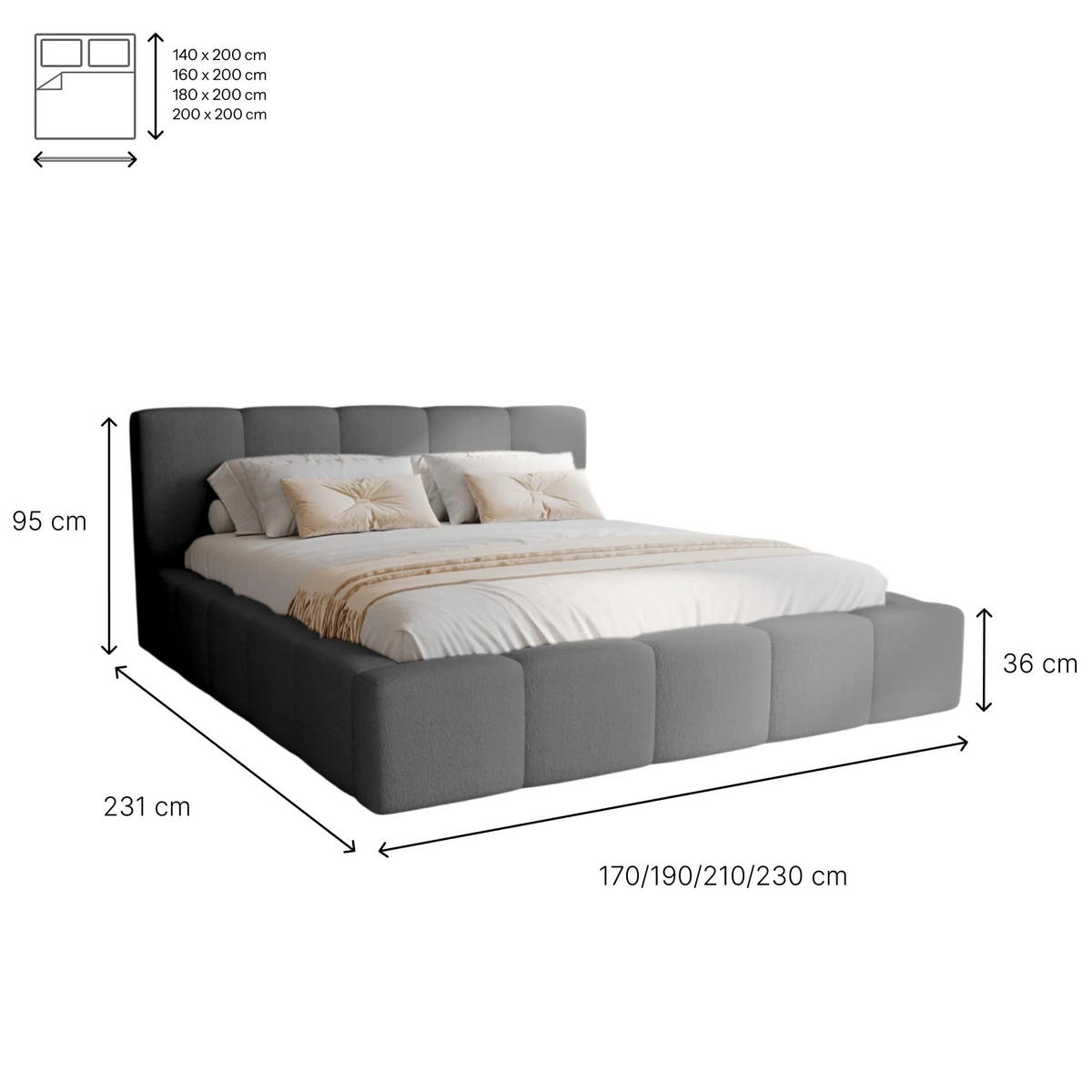 POLSTERBETT Palermo 180x200 cm mit Stauraum und elegantem Kopfteil - Holzrahmen, Velo Beige - Beige, Holz/Textil (180/200cm) - Chilly