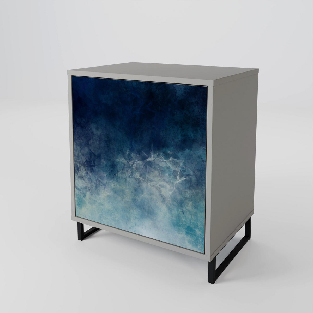 SIDEBOARD CELESTIAL FALL, Grau, 57,5x42x70,5 cm, Schwarze Metall-Sternfüße - Multicolor/Schwarz, Holzwerkstoff/Metall (57.5/70.5/42cm) - SpaceRebels