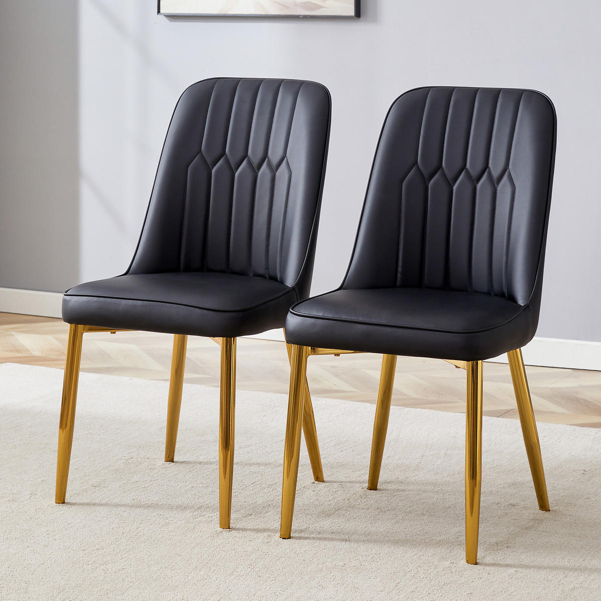 STUHL-SET DE-36519 2 Stück mit PU-Bezug und Metallbeinen Schwarz - Schwarz, Metall (41.5/89/43cm) - ComfortXL