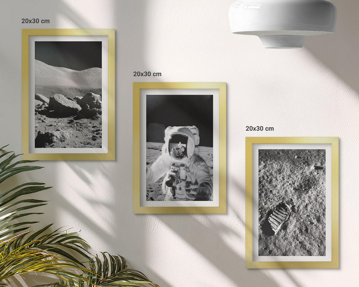 BILDER SET 3er Set - 20x30 cm Goldrahmen - NASA-Fotos vom Mond Astronaut - Goldfarben, Kunststoff (20/30cm) - TULUP