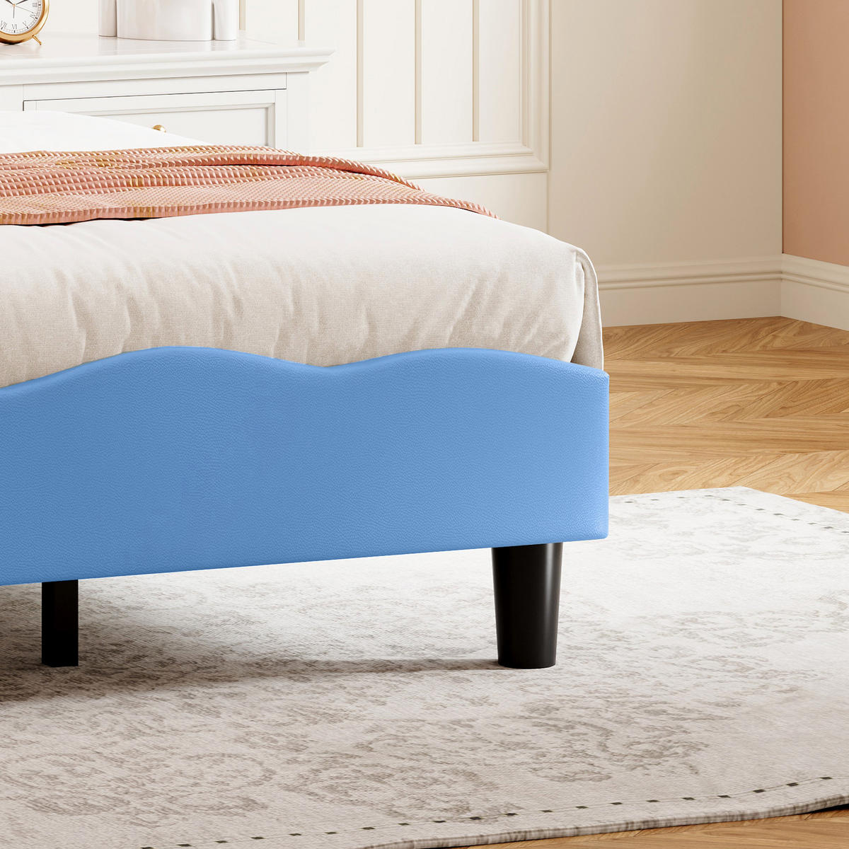 KINDERBETT 90/200 cm mit LED & verstellbarem Kopfteil,Jugendbett Blau - Blau, Textil/Metall (90/200cm) - PARAFTA HOME