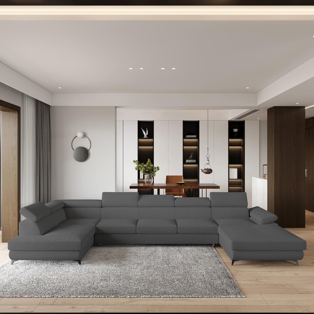 ROHOVÁ SEDAČKA MONTIVA šedá - šedá/černá, kov/dřevo (410/190cm) - MASSENO