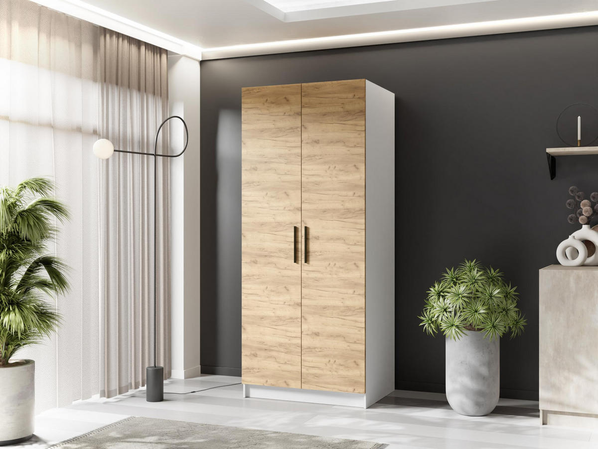 ŠATNÍ SKŘÍŇ GOLD Bílá & Dub Craft - bílá/medově dubová, kompozitní dřevo (78/205/52.5cm) - Kier Furniture