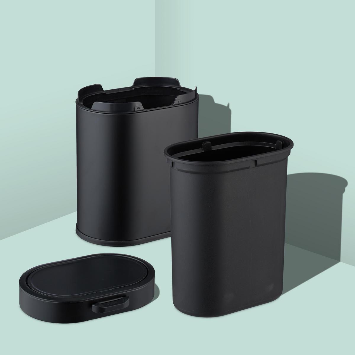MÜLLEIMER - Schwarz, Kunststoff/Metall (24/29.5/19.5cm) - Relaxdays