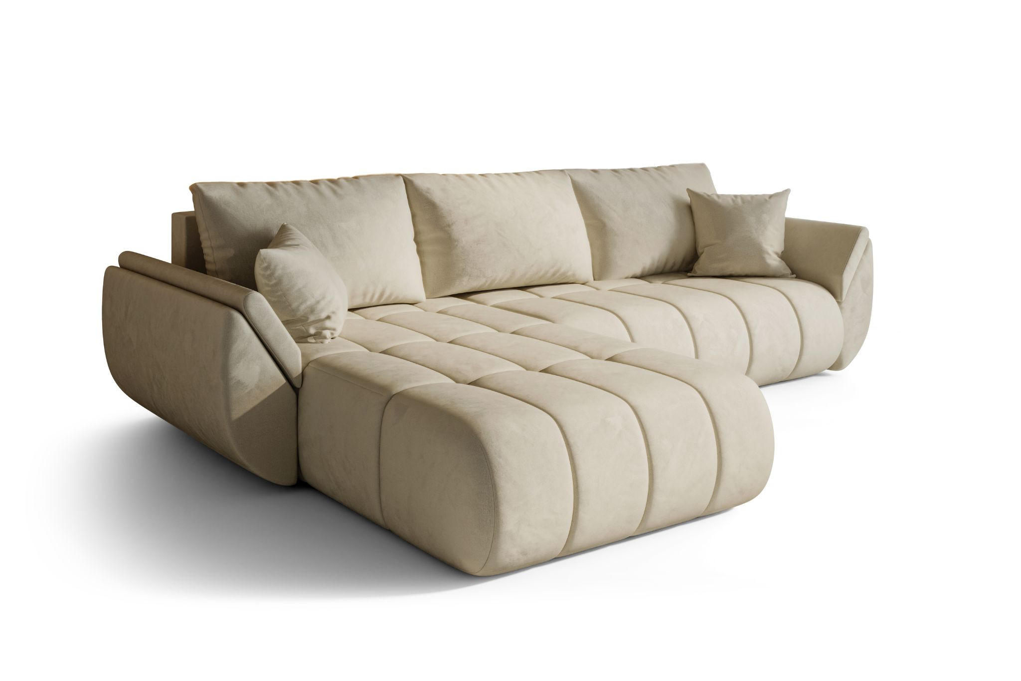 ECKSOFA TOKYO PREMIUM mit Schlaffunktion, Stoff MONOLITH, Ecru, Links - Ecru, Holz (280/190cm) - Kaiser Möbel