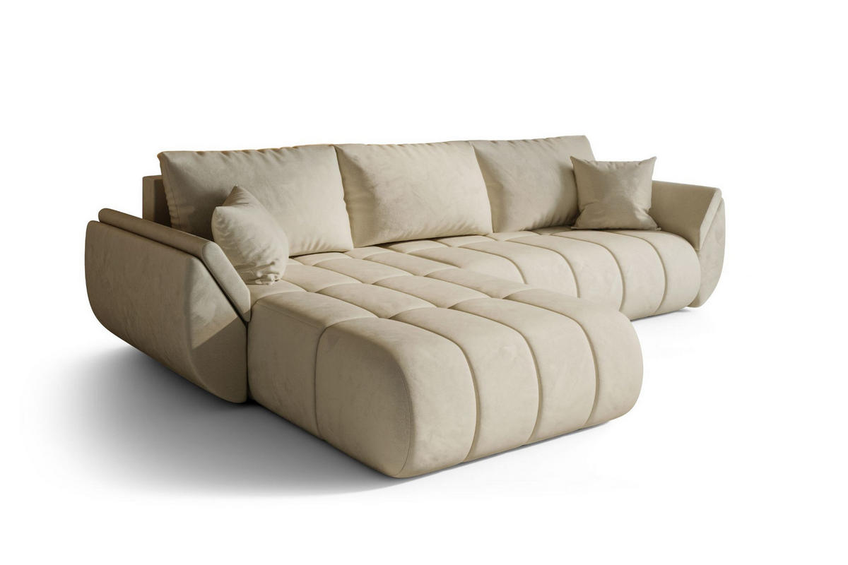 ECKSOFA TOKYO PREMIUM mit Schlaffunktion, Stoff MONOLITH, Ecru, Links - Ecru, Holz (280/190cm) - Kaiser Möbel