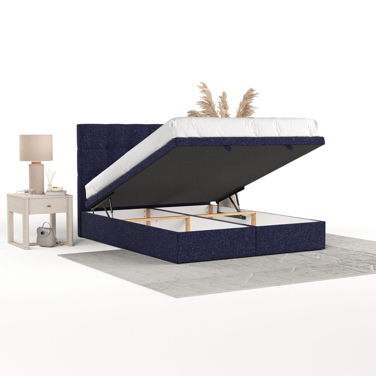 POLSTERBETT Guam mit Stauraum 160/200 cm Marineblau im Alta Stoff - Schwarz/Dunkelblau, Holz/Holzwerkstoff (160/200cm) - AltaBeds