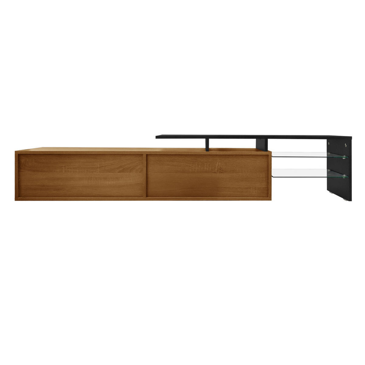 TV-SCHRANK Modern Schwarz Holzoptik Glasböden LED-Beleuchtung - Schwarz, Holz (42.19/18.42/143cm) - FLIEKS