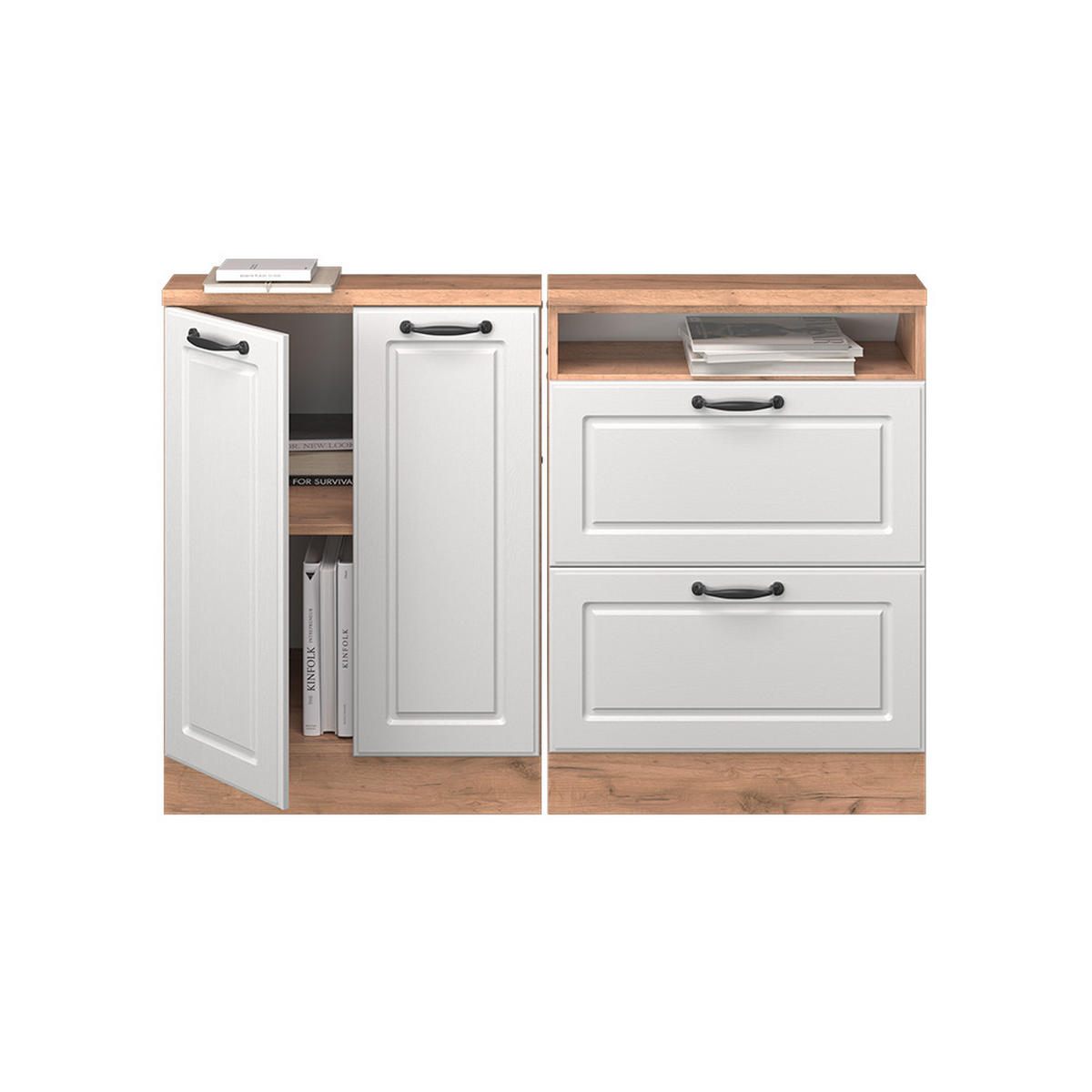 DACHSCHRÄGENSCHRANK-SET Rion Weiß Landhaus/Goldkraft Eiche 120 x 81.6 cm 2er Set - Honigeiche/Weiß, Holzwerkstoff (120/81.6/46cm) - Vicco