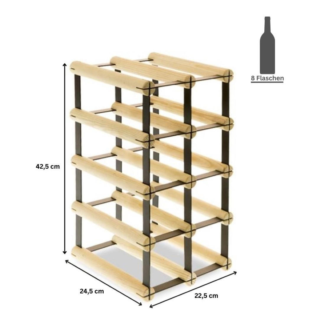 WEINREGAL Vinotega Mod Metal 42,5x22,5x24,5 cm 2x4 Flaschen Massives Kiefernholz Braun Geölt - Braun, Holz (22.5/42.5/24.5cm) - PROREGAL