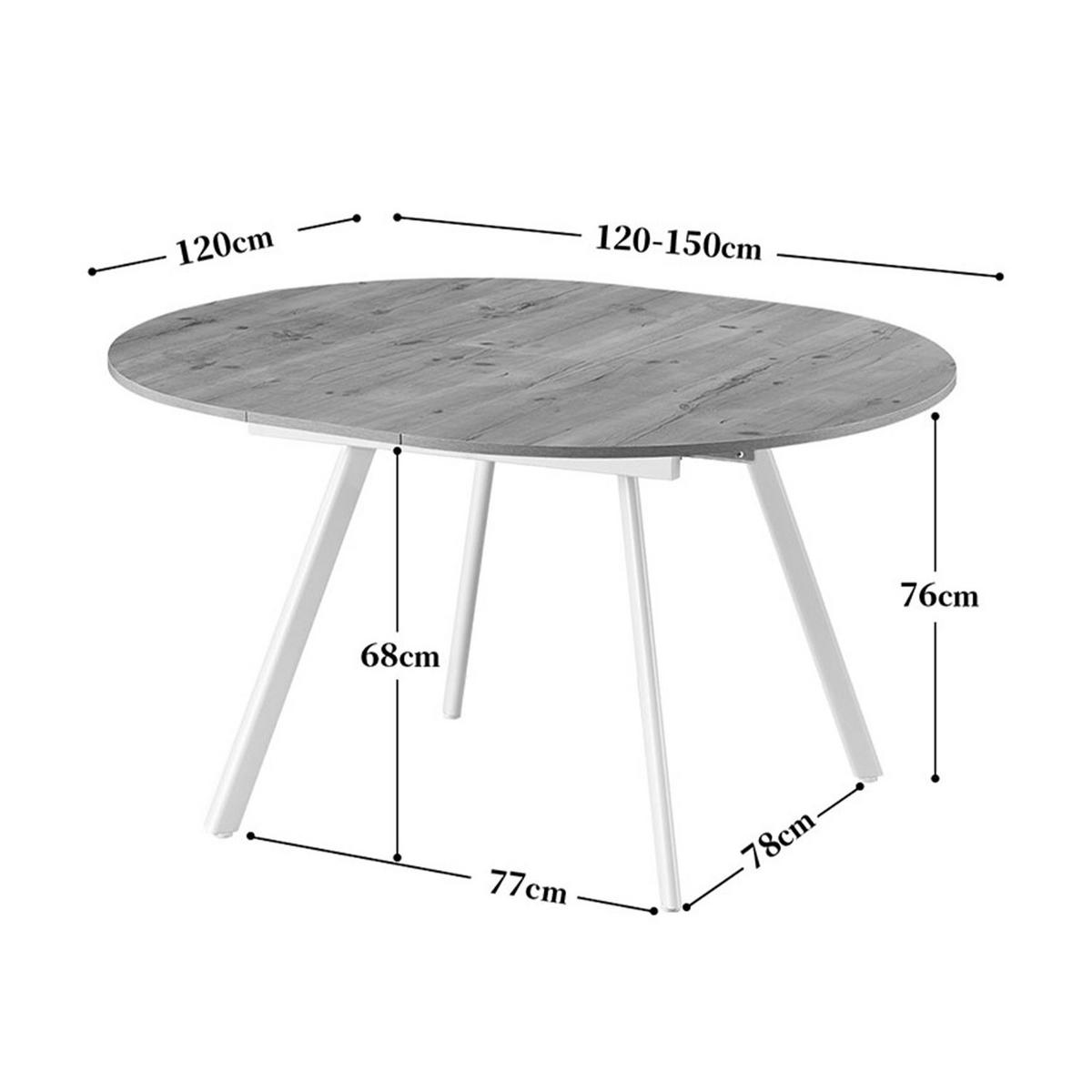 ESSTISCH LIV 120-150/120/76 cm Rund Beton - Weiß/Grau, Holzwerkstoff (120/120/76cm) - B&D Home