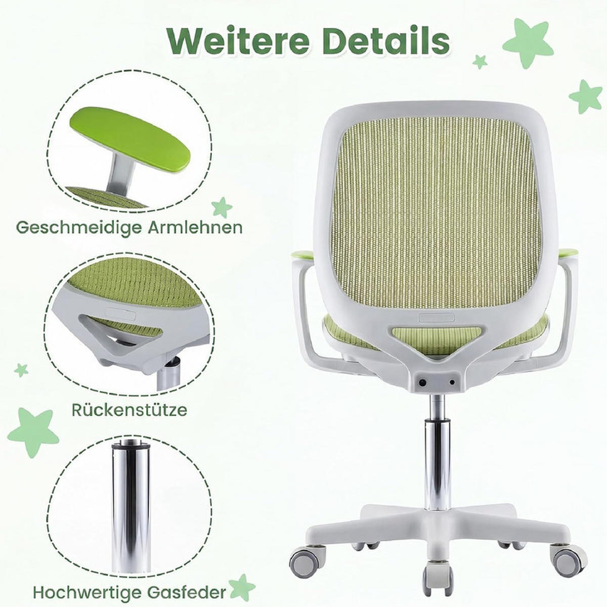 KINDER‑BÜROSTUHL höhenverstellbar grün - Grün, Kunststoff (57/80/57cm) - COSTWAY