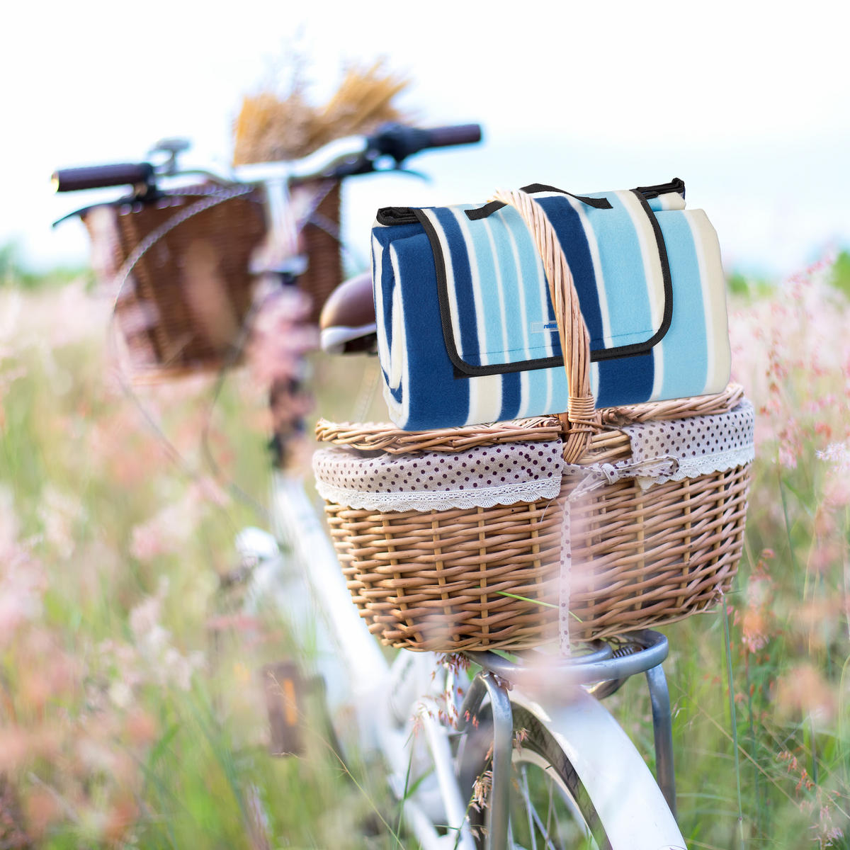 PICKNICKDECKE - Dunkelblau/Hellblau, Textil/Metall (200/200cm) - Relaxdays