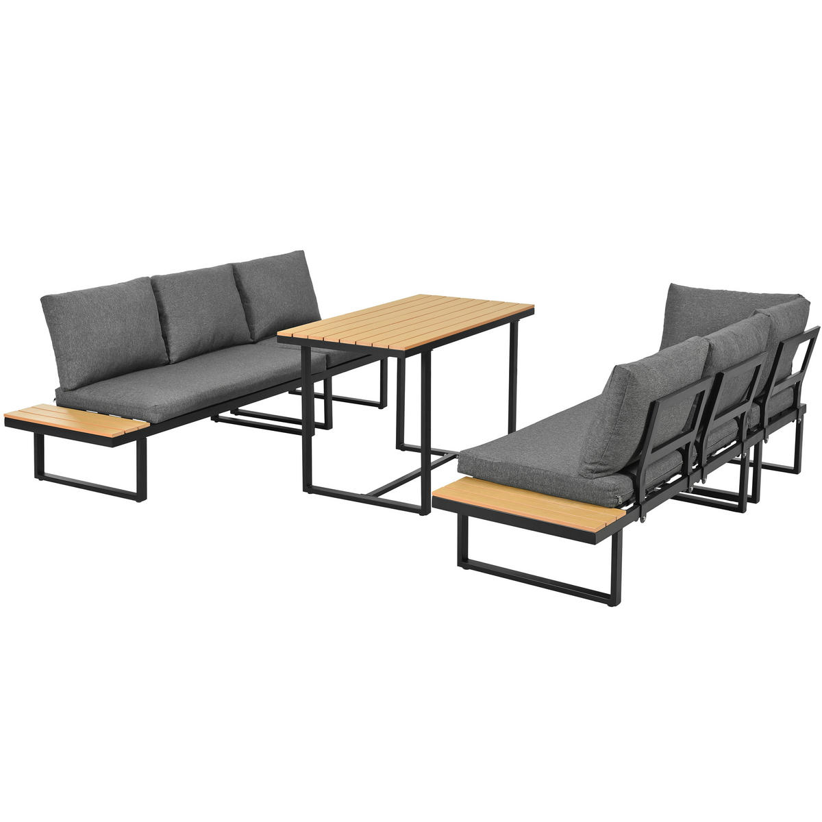 GARTENESSGRUPPE Eck Grau Schwarz - Grau, Metall - ComfortXL